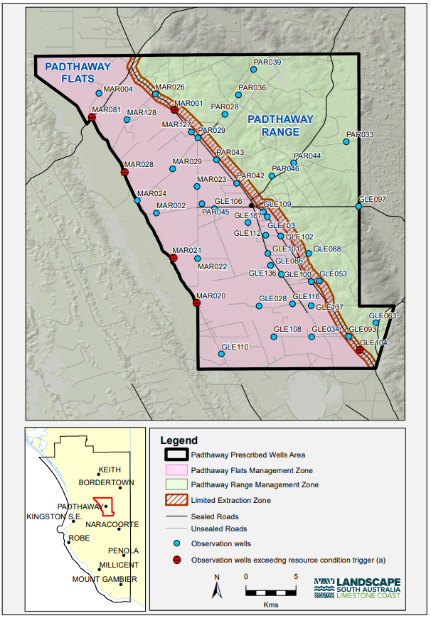 Map of Spring 2024 exceeded observation wells