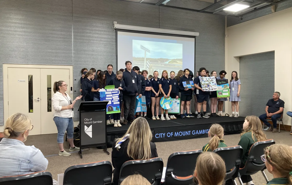 Students presenting at the expo